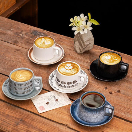 Vintage Ceramic Coffee Cup and Saucer Set - Elegant Afternoon Tea Set(Wave Fish White)