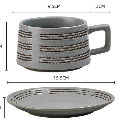 Vintage Ceramic Coffee Cup and Saucer Set - Elegant Afternoon Tea Set(Wave Pattern Gray)