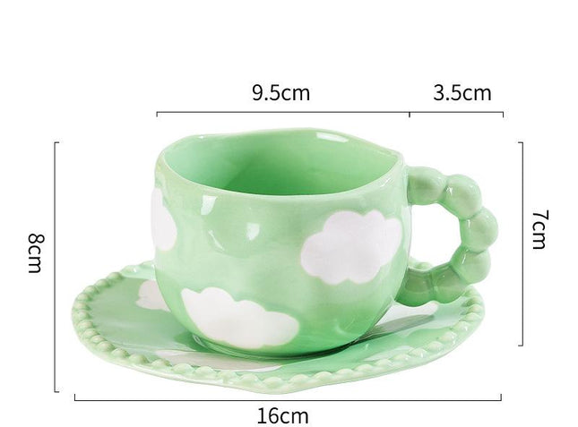 Hand-Painted Ceramic Coffee Mug and Saucer Set