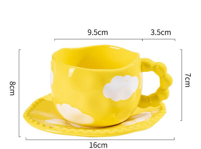 Hand-Painted Ceramic Coffee Mug and Saucer Set