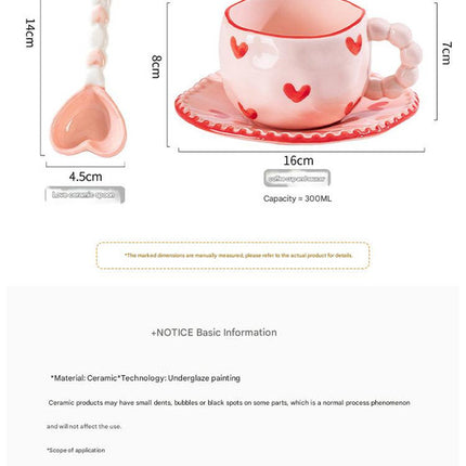 Hand-Painted Ceramic Coffee Mug and Saucer Set - Whimsical Afternoon Tea Cup with Spoon(White cloud-yellow)