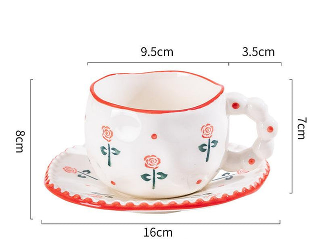 Hand-Painted Ceramic Coffee Mug and Saucer Set