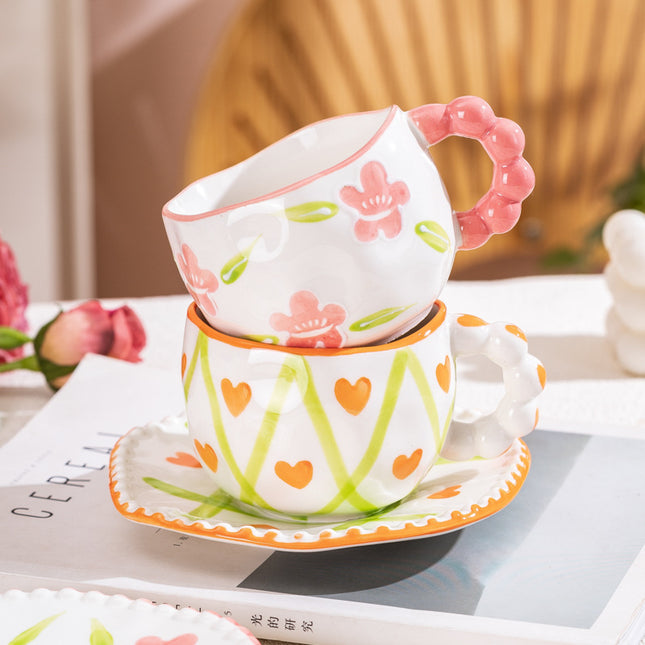 Hand-Painted Ceramic Coffee Mug and Saucer Set – product detail