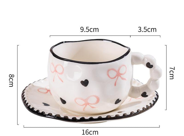Hand-Painted Ceramic Coffee Mug and Saucer Set