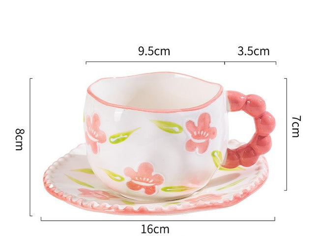 Hand-Painted Ceramic Coffee Mug and Saucer Set