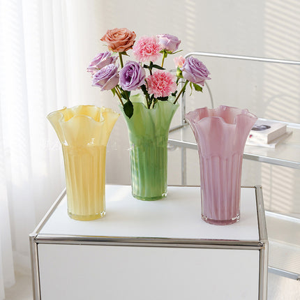 Nordic-Style Glass Vase - Elegant Fluted Flower Vase for Home Decor(Yellow)