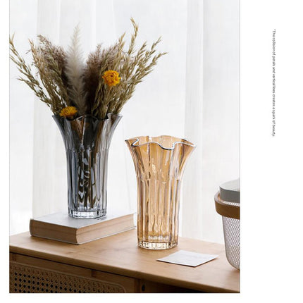 Nordic-Style Glass Vase - Elegant Fluted Flower Vase for Home Decor(Yellow)