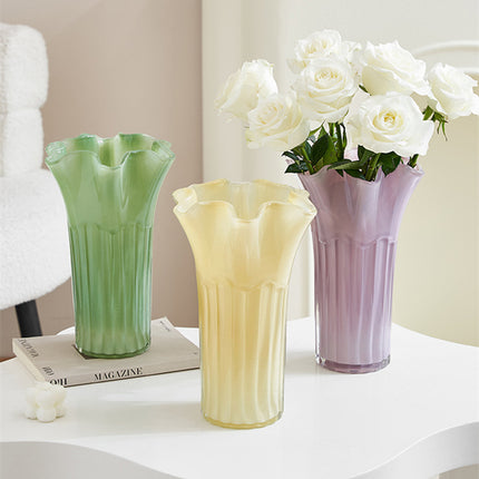 Nordic-Style Glass Vase - Elegant Fluted Flower Vase for Home Decor(Transparent)
