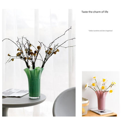 Nordic-Style Glass Vase - Elegant Fluted Flower Vase for Home Decor(Transparent)