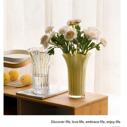 Nordic-Style Glass Vase - Elegant Fluted Flower Vase for Home Decor(Transparent)