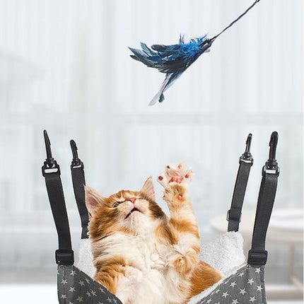 Cat Cage Hammock - Adjustable Double-Sided Pet Swing Bed with Hooks(Red Star)