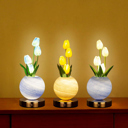 Blue Tulip Night Light - Floral Table Lamp for Bedroom Ambiance