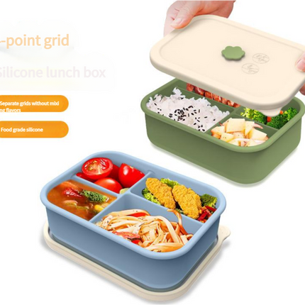 Gray Microwave-Safe Silicone Lunch Box with 4 Compartments - Airtight Bento Box for Work and Travel