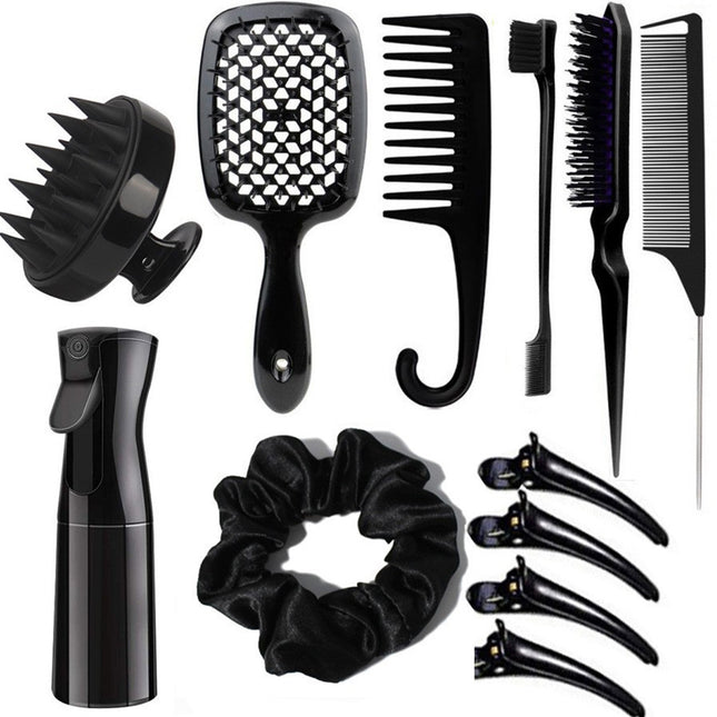Complete Hair Styling Kit with Detangling Brushes Combs Spray Bottle and Accessories(black)