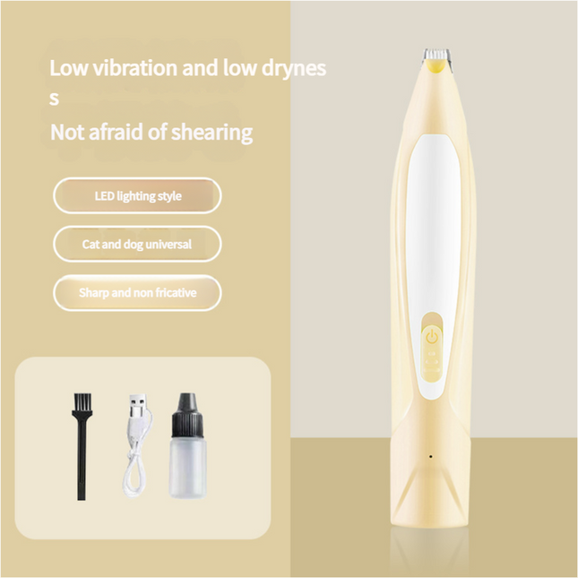Electric Pet Hair Clipper with Type-C Charging LED Light and Grooming Accessories(yellow)