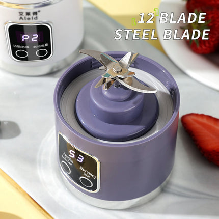 Portable Electric Juicer Blender - 450ml USB Rechargeable Smoothie Maker with 12 Blades(Purple)