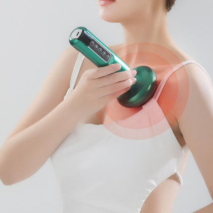 Rechargeable 6-Level Electric Cupping & Gua Sha Massager with LED Display & Magnetic Therapy Head(green)