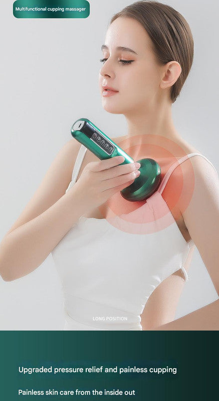Rechargeable 6-Level Electric Cupping & Gua Sha Massager with LED Display & Magnetic Therapy Head(green) – product detail