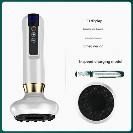Rechargeable 6-Level Electric Cupping & Gua Sha Massager with LED Display & Magnetic Therapy Head(white)