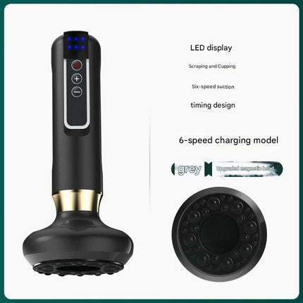 Rechargeable 6-Level Electric Cupping & Gua Sha Massager with LED Display & Magnetic Therapy Head(grey)