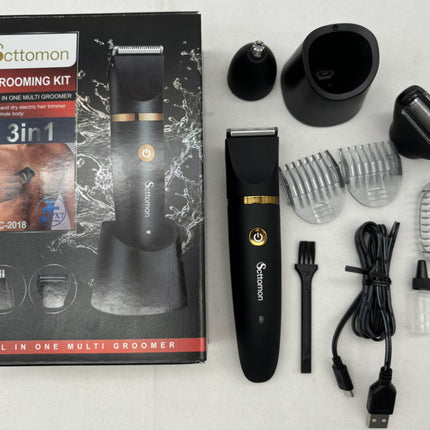 3-in-1 Men's Electric Body Groomer & Hair Clipper Kit - Waterproof, USB-C Rechargeable with Charging Dock(black)