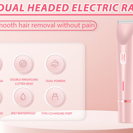 2-in-1 Ladies Electric Shaver & Trimmer - IPX7 Waterproof, USB-C Rechargeable, Dual Head Design(pink)