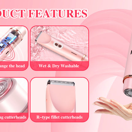 2-in-1 Ladies Electric Shaver & Trimmer - IPX7 Waterproof, USB-C Rechargeable, Dual Head Design(pink)
