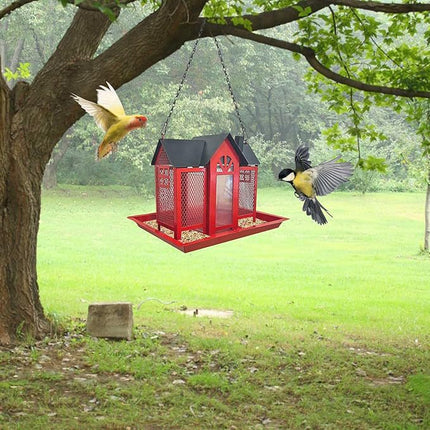 Charming House-Shaped Hanging Bird Feeder - Durable Metal Design for Wild Birds(pink)