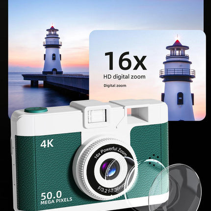 Compact 4K Digital Camera - 50MP, 16x Zoom, 2.4-inch IPS Screen, WiFi & Fill Light - Retro CCD Style(black)