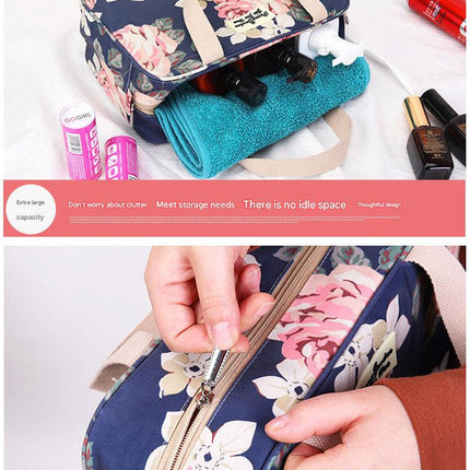 Versatile Portable Handled Bag - Durable Waterproof Fabric, Ideal for Toiletries, Lunch & Travel(Light blue peony)