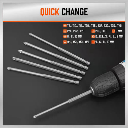 32-Piece Extra Long Screwdriver Bit Set - 150mm S2 Steel Bits with Organizer Stand