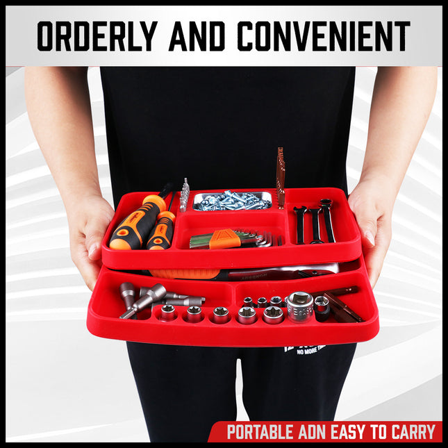 Set of 2 Non-Slip Flexible Silicone Tool Organizer Trays with Magnetic Parts Holder – product detail