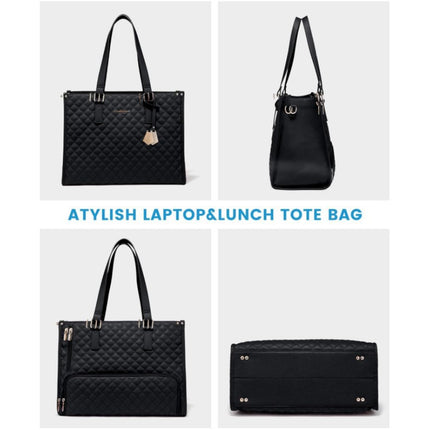 Stylish Quilted Laptop & Lunch Tote Bag , Water-Resistant with Insulated Compartment & Clutch(White)