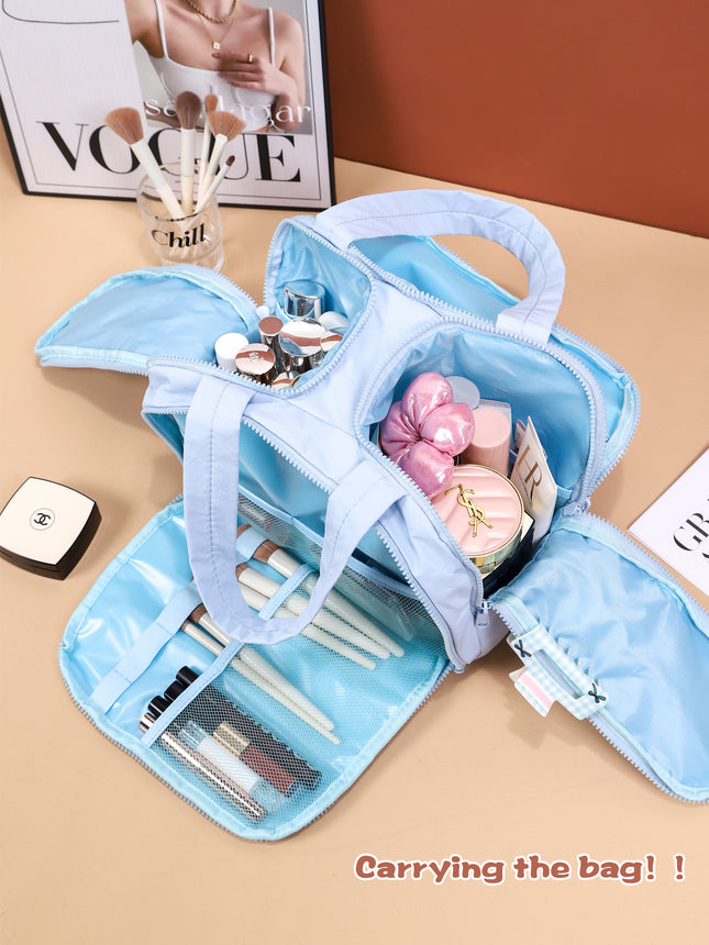 Portable Multi-Compartment Travel Toiletry & Makeup Organizer Bag with Brush Holders(blue) – product detail