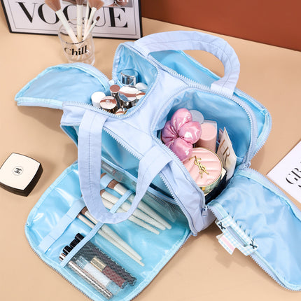 Portable Multi-Compartment Travel Toiletry & Makeup Organizer Bag with Brush Holders(Black)