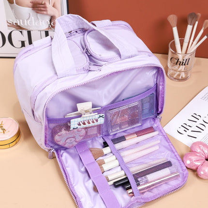Portable Multi-Compartment Travel Toiletry & Makeup Organizer Bag with Brush Holders(Light purple)