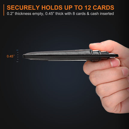 Slim Minimalist Leather Wallet with ID Window & RFID Blocking - Holds 12 Cards & Cash(Dark green)