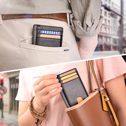 Slim Minimalist Leather Wallet with ID Window & RFID Blocking - Holds 12 Cards & Cash(Dark green)