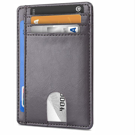 Slim Minimalist Leather Wallet with ID Window & RFID Blocking - Holds 12 Cards & Cash(Dark gray)