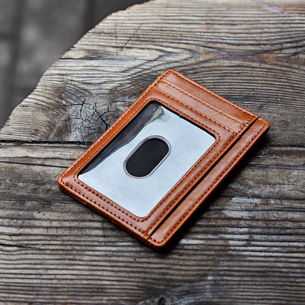 Slim Minimalist Leather Wallet with ID Window & RFID Blocking - Holds 12 Cards & Cash(Dark gray)