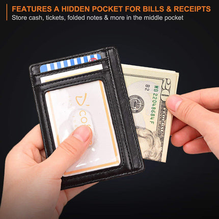 Slim Minimalist Leather Wallet with ID Window & RFID Blocking - Holds 12 Cards & Cash(Dark gray)