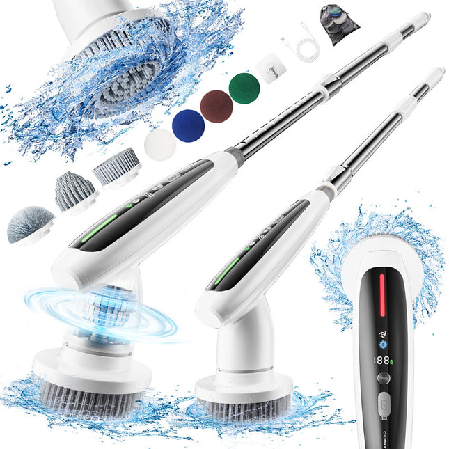 Electric Spin Scrubber with Adjustable Extension Handle & 8 Brush Heads