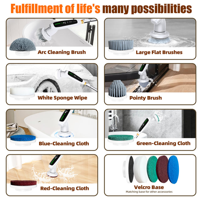 Electric Spin Scrubber with Adjustable Extension Handle & 8 Brush Heads – product detail