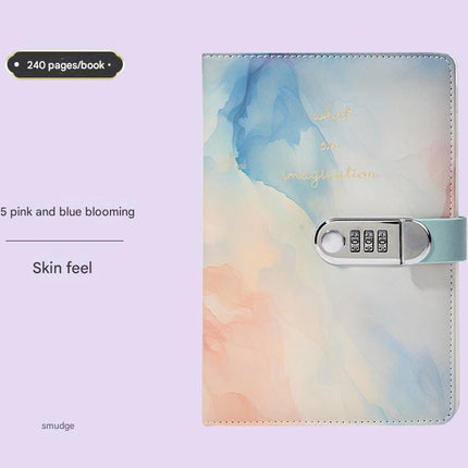 A5 Tie-Dye Journal with Combination Lock - 240 Pages, Soft Touch Cover Diary(Light blue)