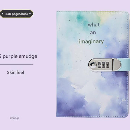 A5 Tie-Dye Journal with Combination Lock - 240 Pages, Soft Touch Cover Diary(Purple)