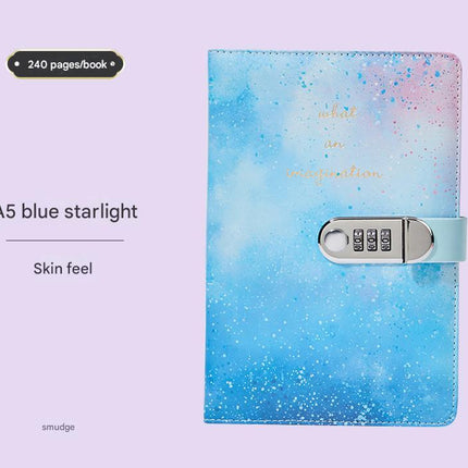 A5 Tie-Dye Journal with Combination Lock - 240 Pages, Soft Touch Cover Diary(Blue)