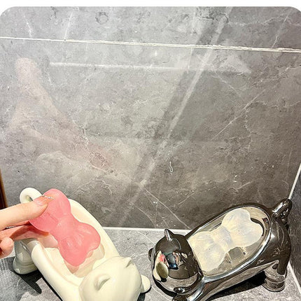 Charming Cat-Shaped Ceramic Soap Dish - Creative & Versatile Home Decor Accent(Milky white)