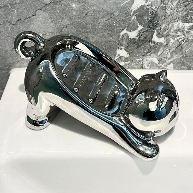 Charming Cat-Shaped Ceramic Soap Dish