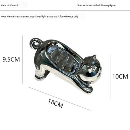 Charming Cat-Shaped Ceramic Soap Dish - Creative & Versatile Home Decor Accent(Silver)