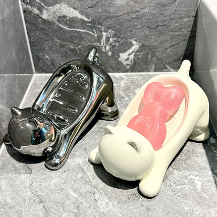 Charming Cat-Shaped Ceramic Soap Dish - Creative & Versatile Home Decor Accent(Silver)